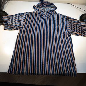 VINTAGE SANTANA VELVET SURF SURFER HOODIE HOODED SHORT SLEEVE VELOUR SHIRT Sz L